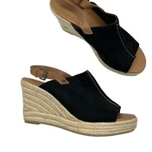 Dolcetta Black Faux Suede Peep Toe Wedge Espadrille Sandals 8.5 Peep Toe Beachy